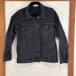 Cantonwalker Black Denim Jacket Women's Size Small S Washed Charcoal Trucker